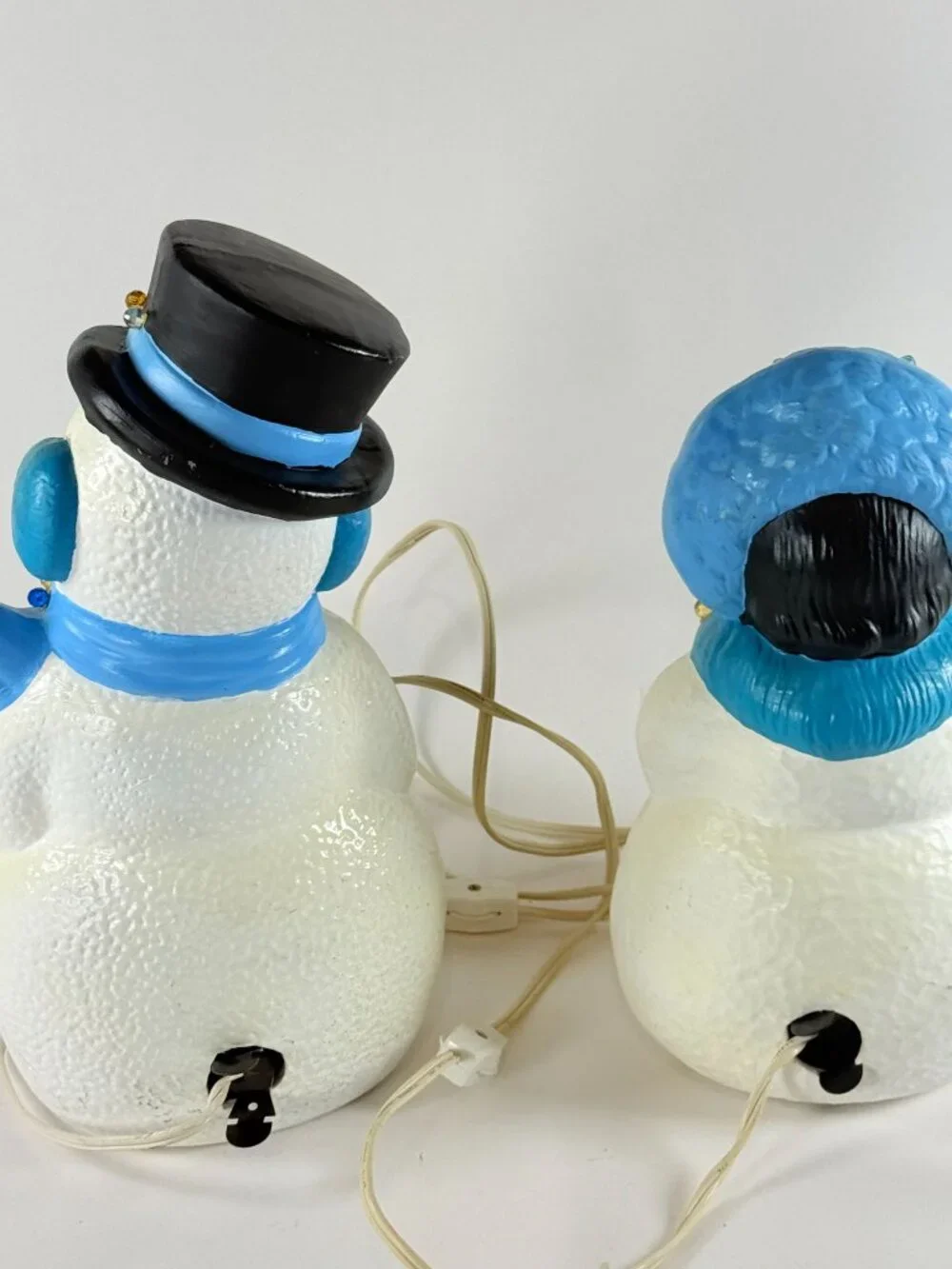 Vintage 90's Hand Painted Ceramic Mr & Mrs Snowman Light Up Holiday Decor